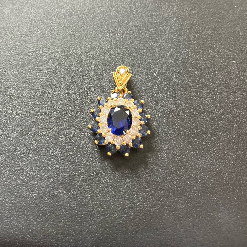 Gold Sapphire Blue Halo Pendant - Women Jewelry